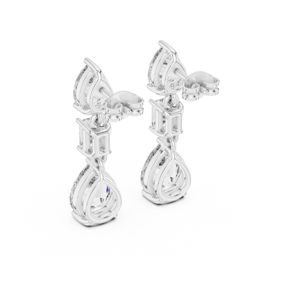 The Triple Tier Sparkle: Pear and Emerald Cut Statement Drop Earrings