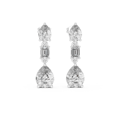 The Triple Tier Sparkle: Pear and Emerald Cut Statement Drop Earrings