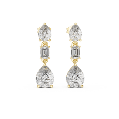 The Triple Tier Sparkle: Pear and Emerald Cut Statement Drop Earrings