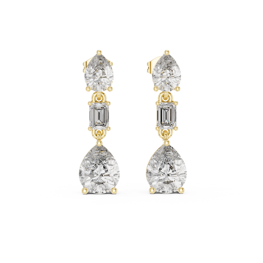 The Triple Tier Sparkle: Pear and Emerald Cut Statement Drop Earrings