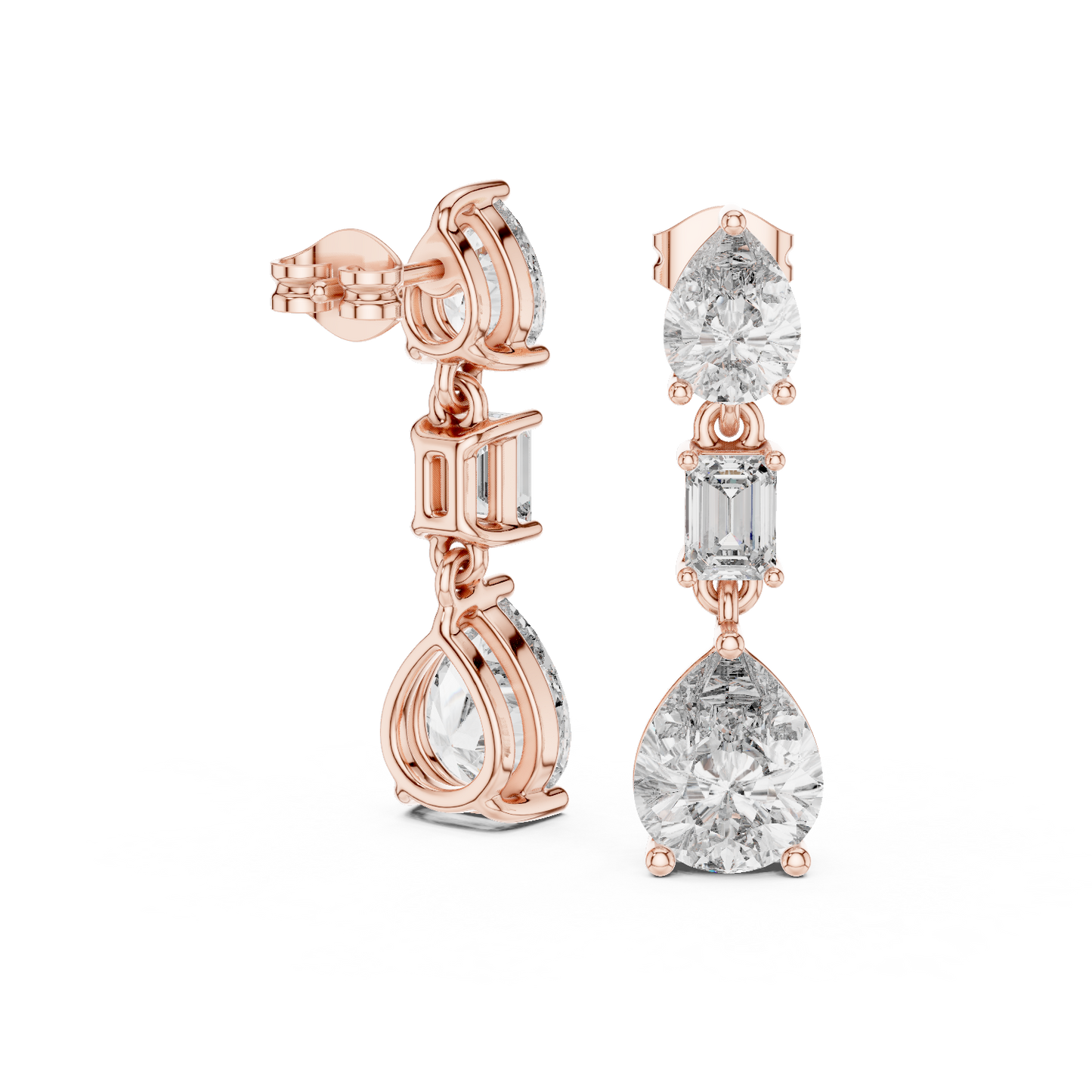 The Triple Tier Sparkle: Pear and Emerald Cut Statement Drop Earrings
