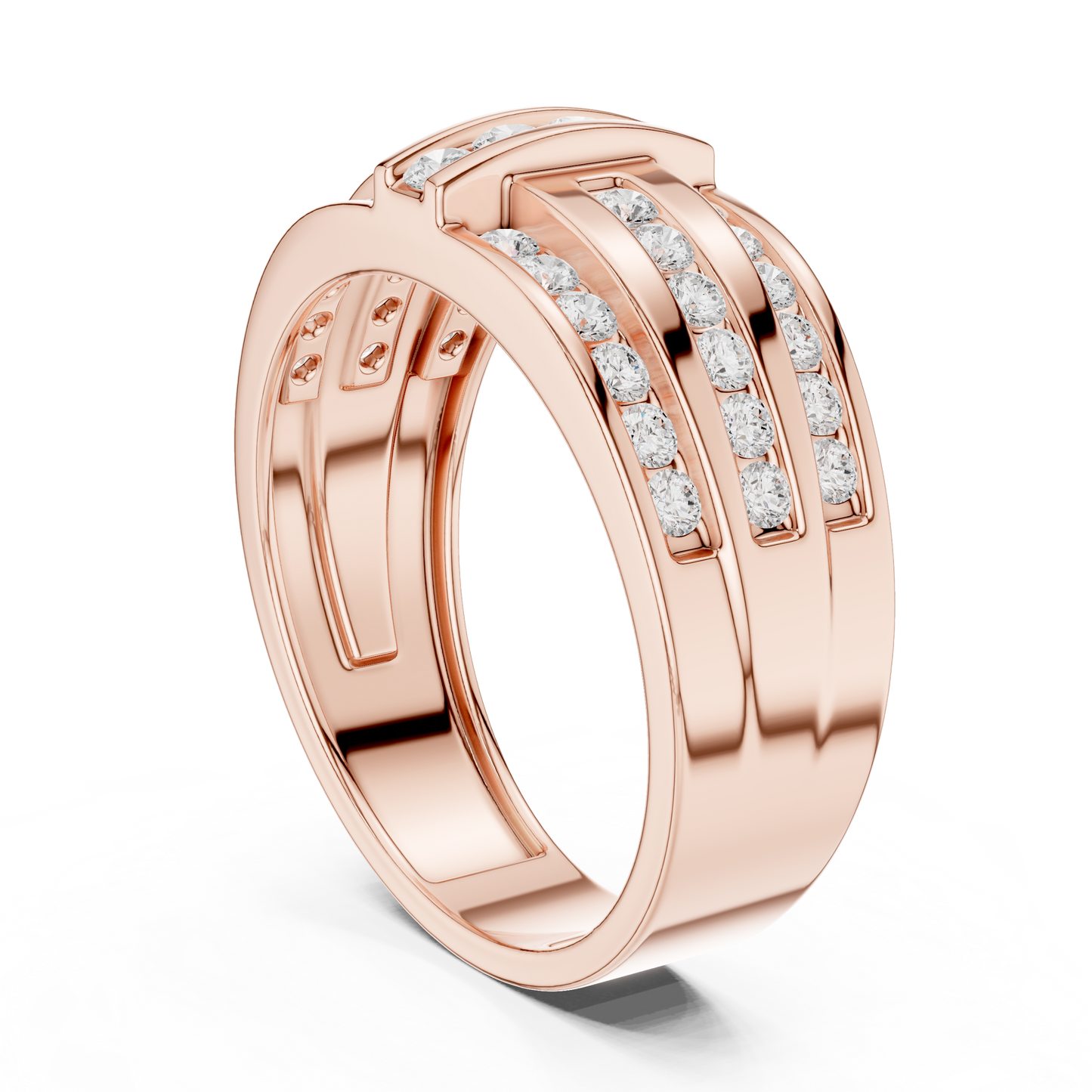 Multi-Row Channel & Bar Set Statement Diamond Ring in Yellow Gold - 0.75CTW