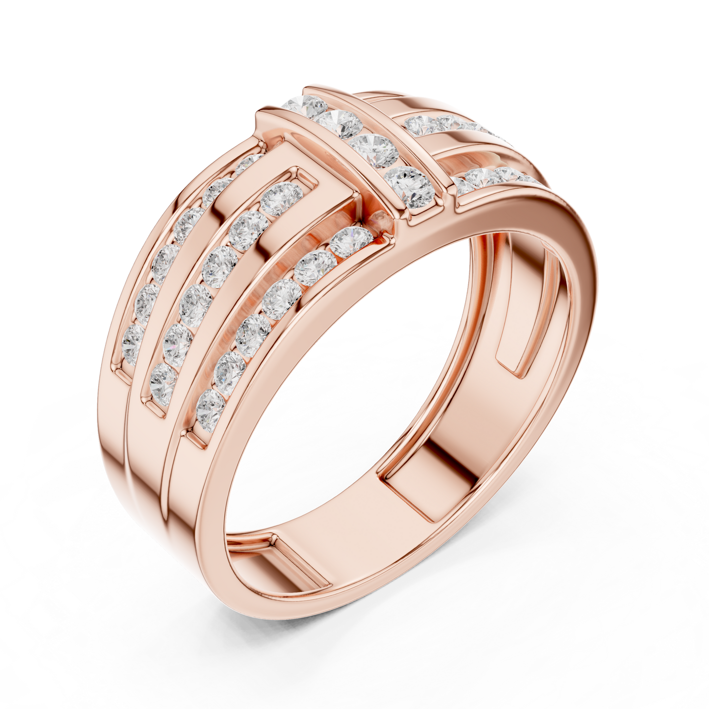 Multi-Row Channel & Bar Set Statement Diamond Ring in Yellow Gold - 0.75CTW
