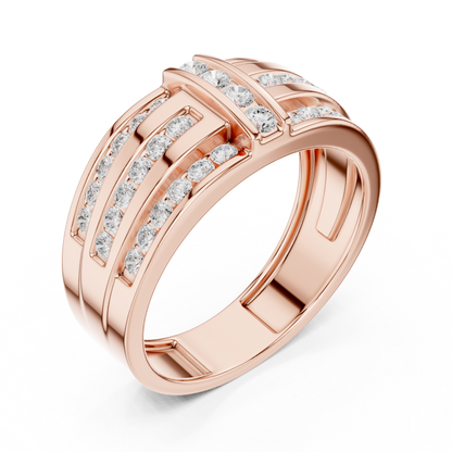 Multi-Row Channel & Bar Set Statement Diamond Ring in Yellow Gold - 0.75CTW