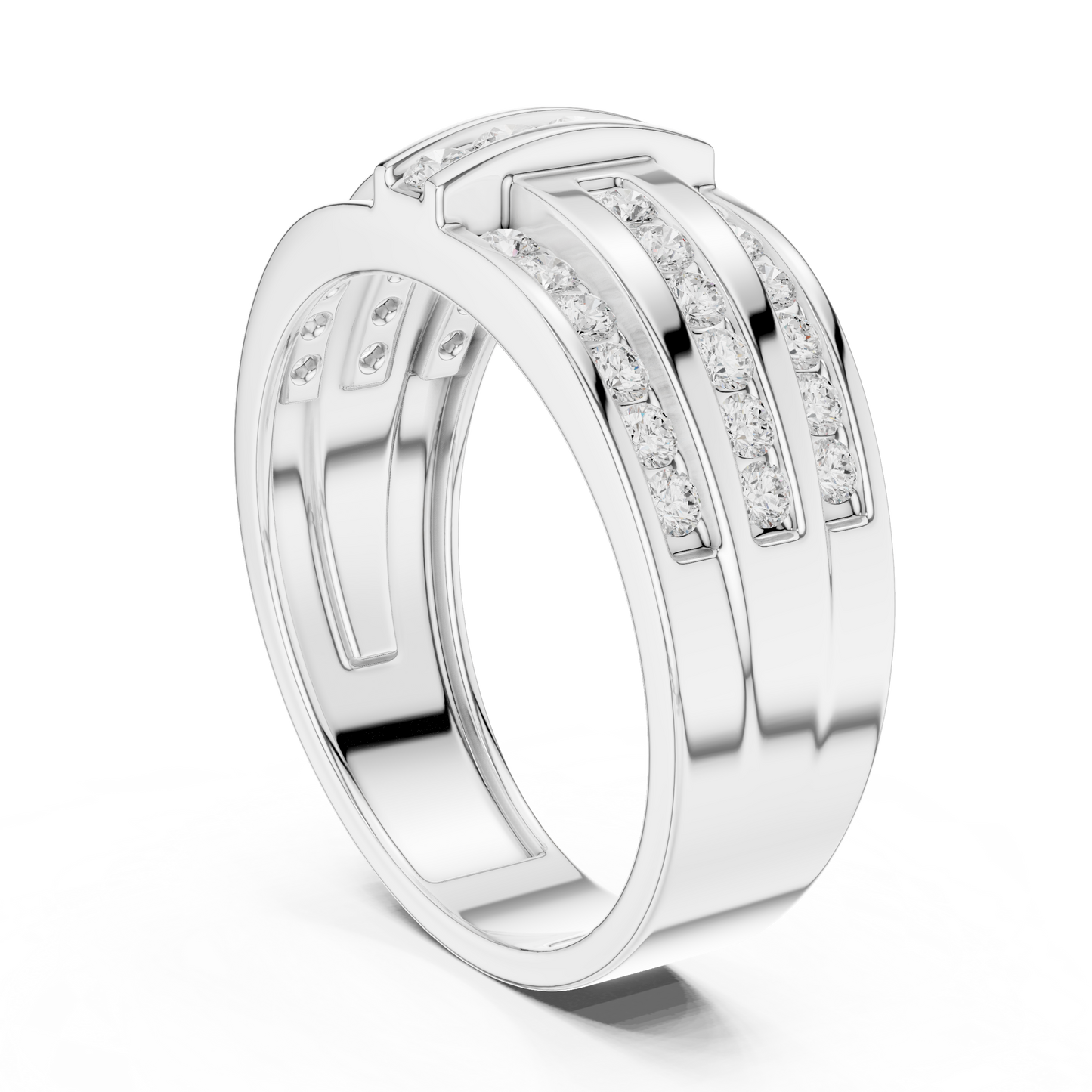 Multi-Row Channel & Bar Set Statement Diamond Ring in Yellow Gold - 0.75CTW