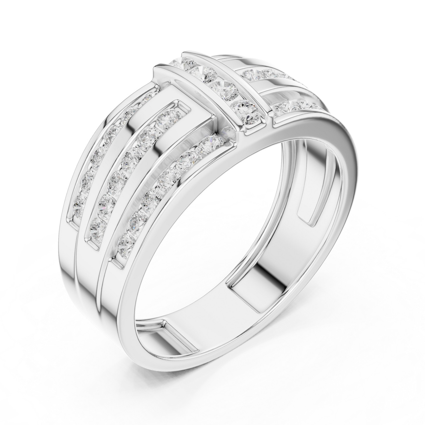 Multi-Row Channel & Bar Set Statement Diamond Ring in Yellow Gold - 0.75CTW