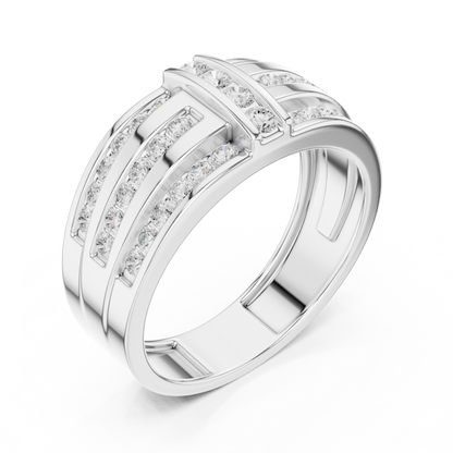 Multi-Row Channel & Bar Set Statement Diamond Ring in Yellow Gold - 0.75CTW