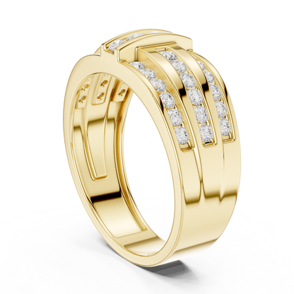 Multi-Row Channel & Bar Set Statement Diamond Ring in Yellow Gold - 0.75CTW