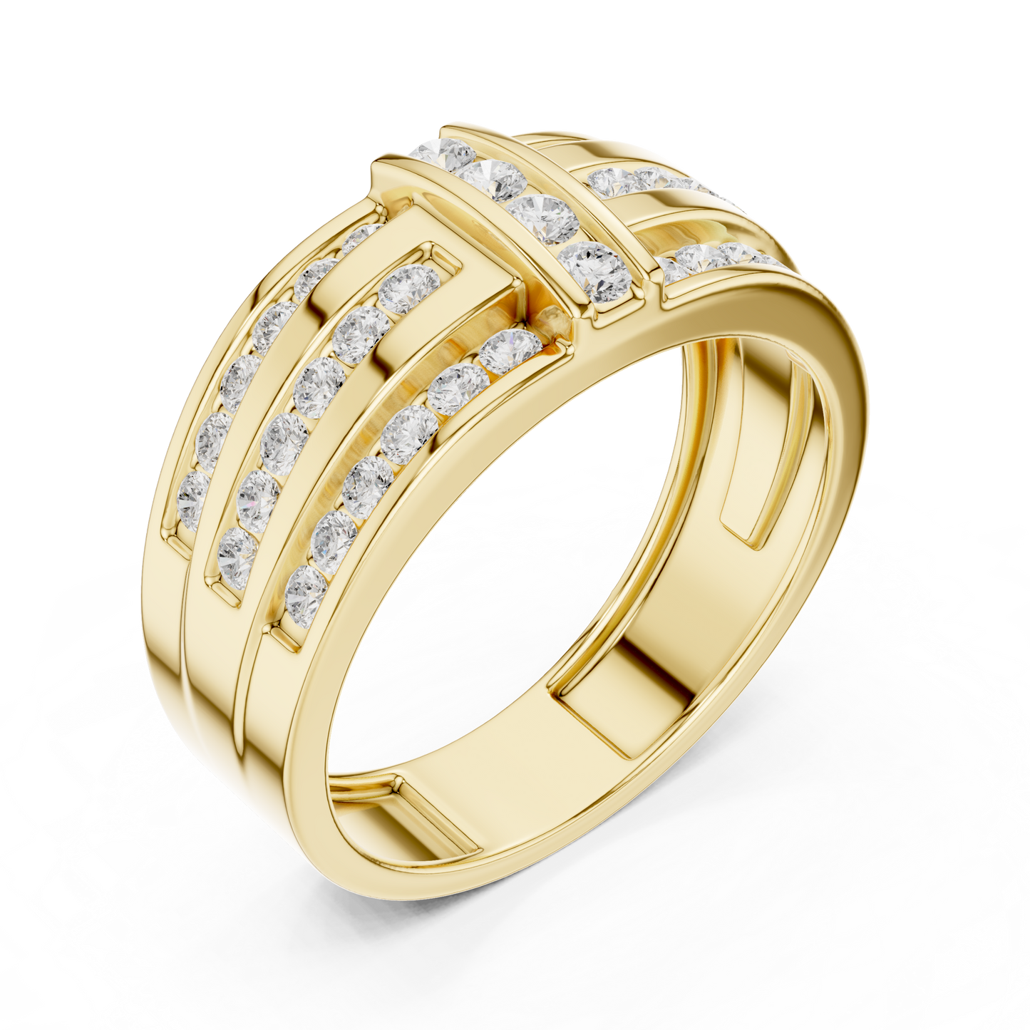 Multi-Row Channel & Bar Set Statement Diamond Ring in Yellow Gold - 0.75CTW