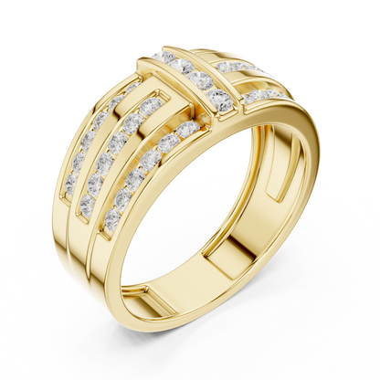 Multi-Row Channel & Bar Set Statement Diamond Ring in Yellow Gold - 0.75CTW