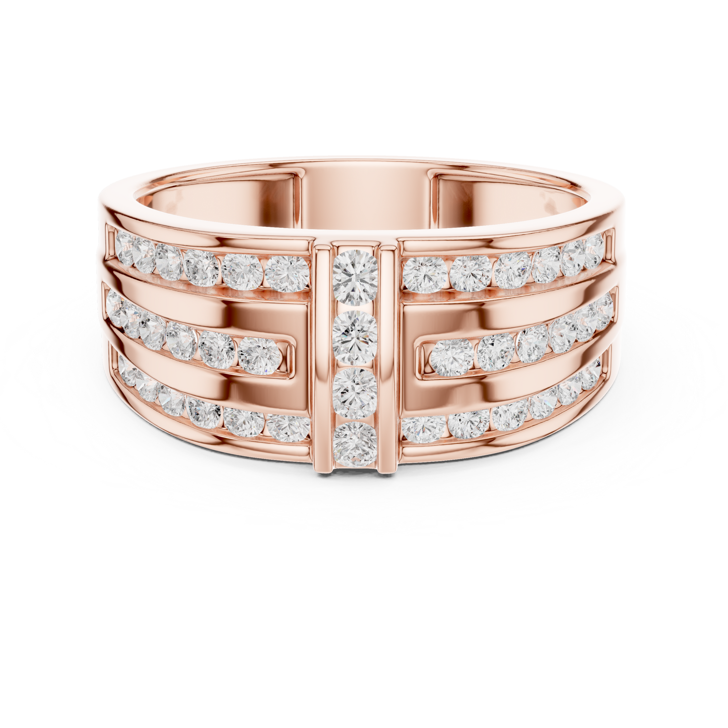 Multi-Row Channel & Bar Set Statement Diamond Ring in Yellow Gold - 0.75CTW