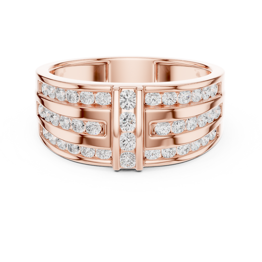Multi-Row Channel & Bar Set Statement Diamond Ring in Yellow Gold - 0.75CTW