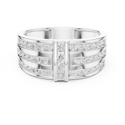 Multi-Row Channel & Bar Set Statement Diamond Ring in Yellow Gold - 0.75CTW