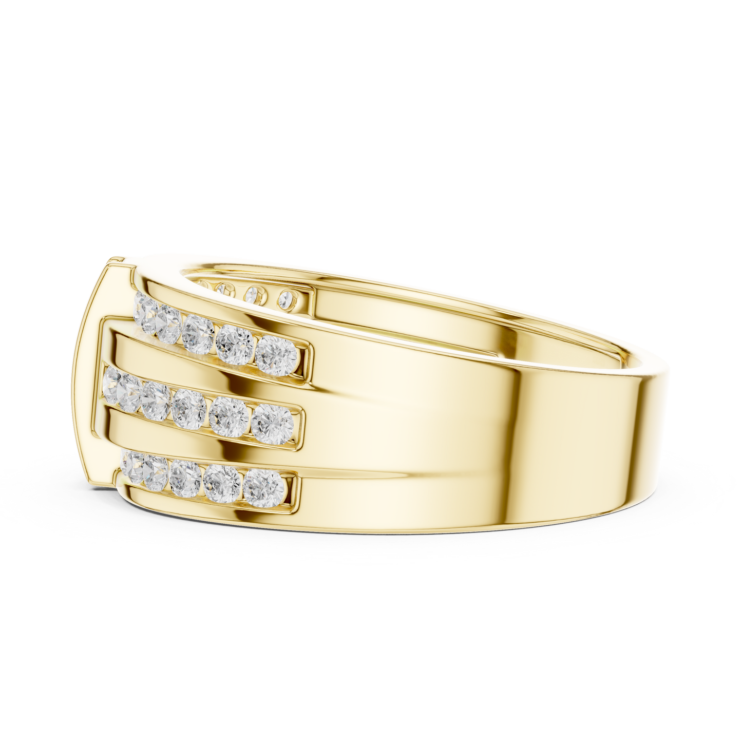 Multi-Row Channel & Bar Set Statement Diamond Ring in Yellow Gold - 0.75CTW