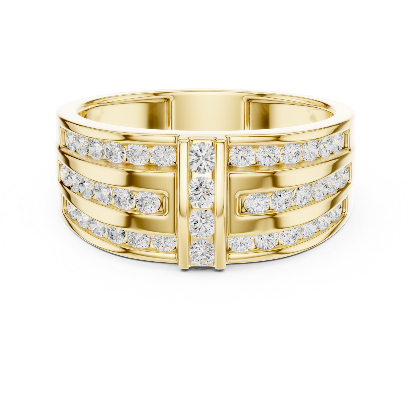 Multi-Row Channel & Bar Set Statement Diamond Ring in Yellow Gold - 0.75CTW