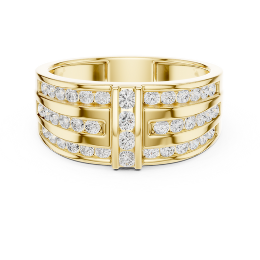 Multi-Row Channel & Bar Set Statement Diamond Ring in Yellow Gold - 0.75CTW