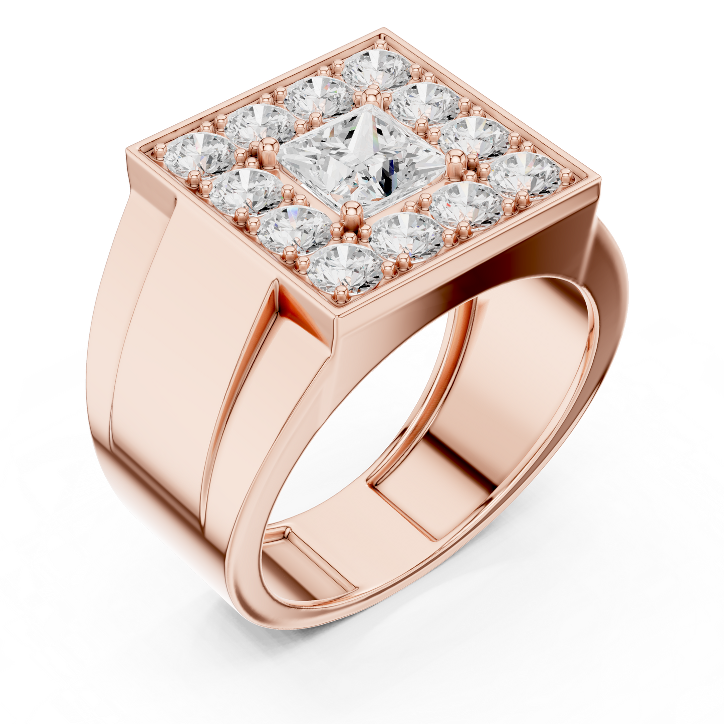 Yellow Gold Princess Cut Diamond Ring - 2.32CTW Square Halo Statement Band