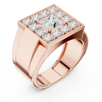 Yellow Gold Princess Cut Diamond Ring - 2.32CTW Square Halo Statement Band
