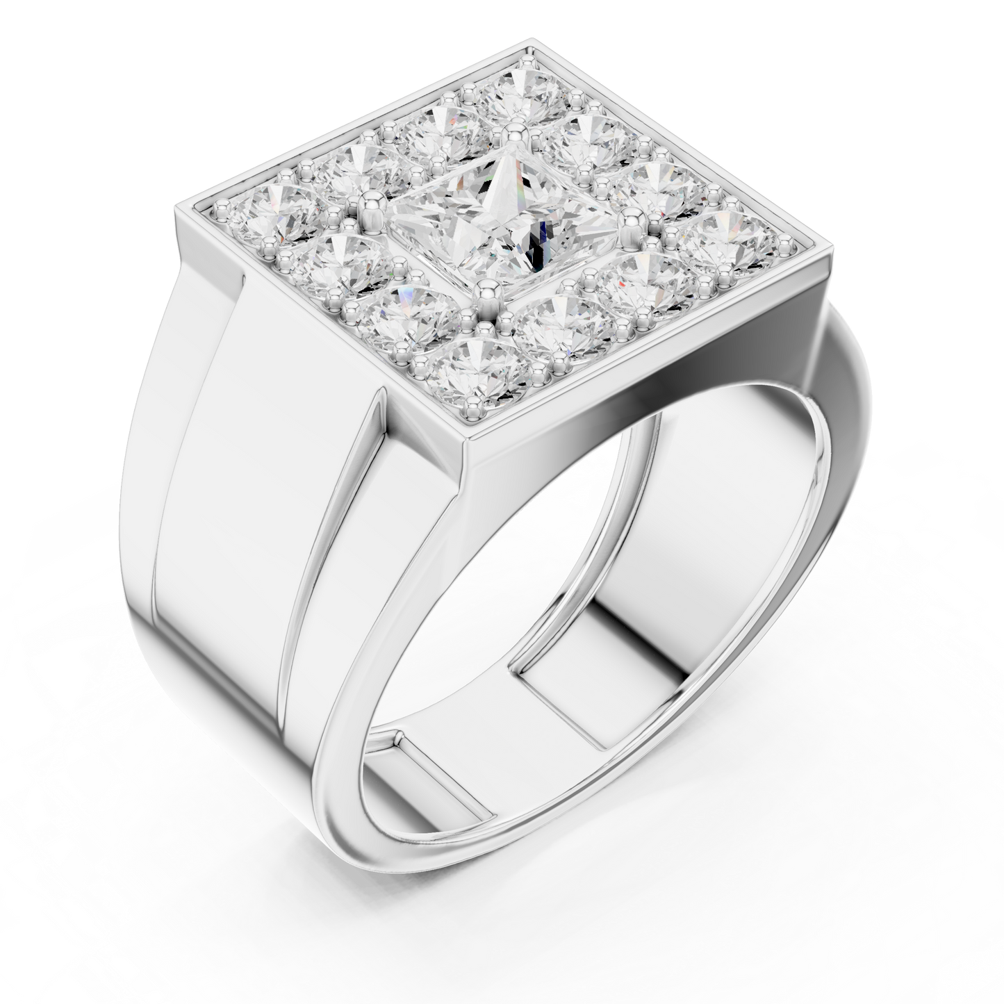 Yellow Gold Princess Cut Diamond Ring - 2.32CTW Square Halo Statement Band
