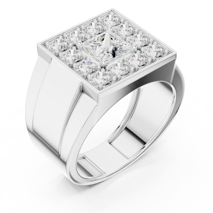 Yellow Gold Princess Cut Diamond Ring - 2.32CTW Square Halo Statement Band