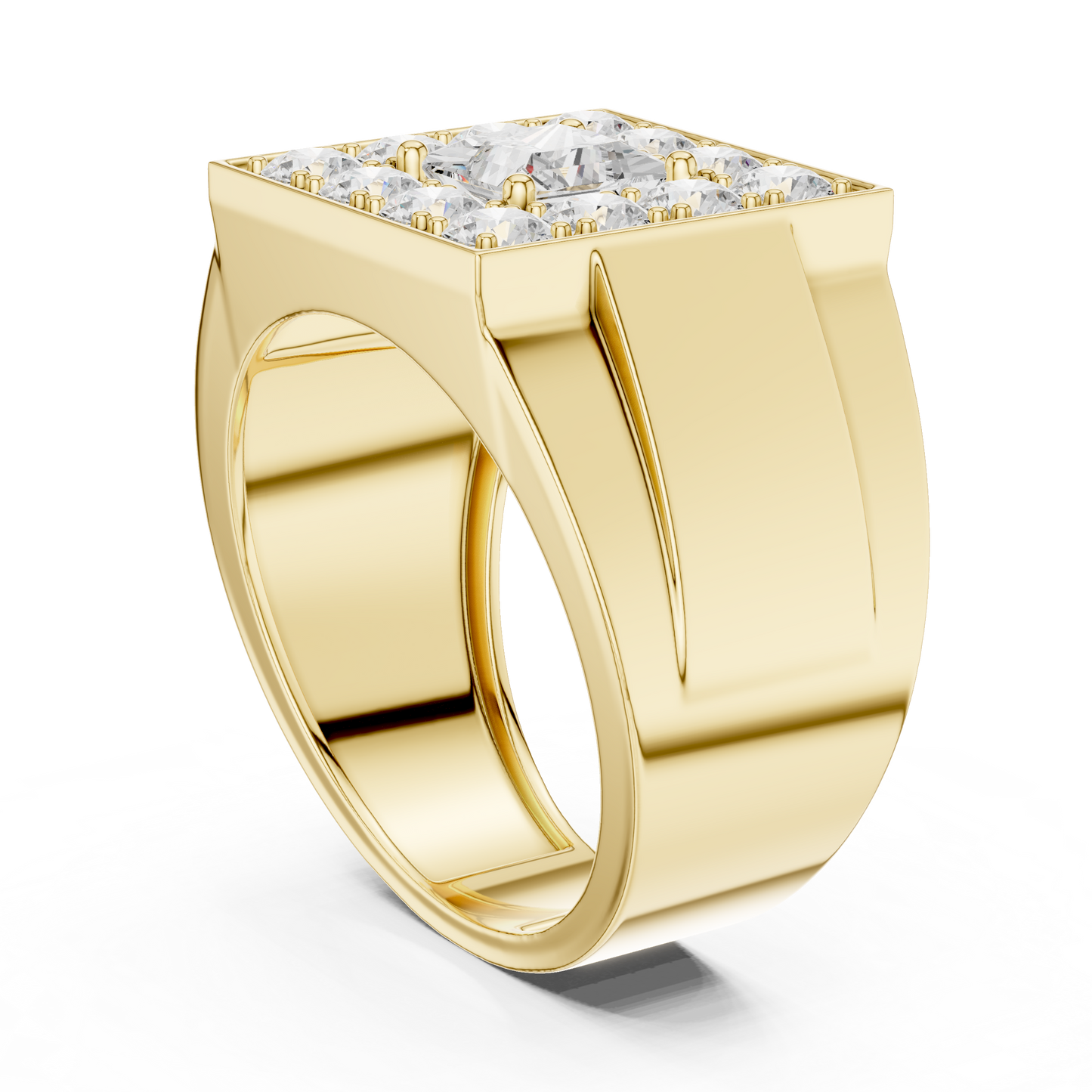 Yellow Gold Princess Cut Diamond Ring - 2.32CTW Square Halo Statement Band