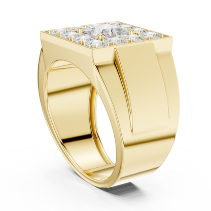 Yellow Gold Princess Cut Diamond Ring - 2.32CTW Square Halo Statement Band