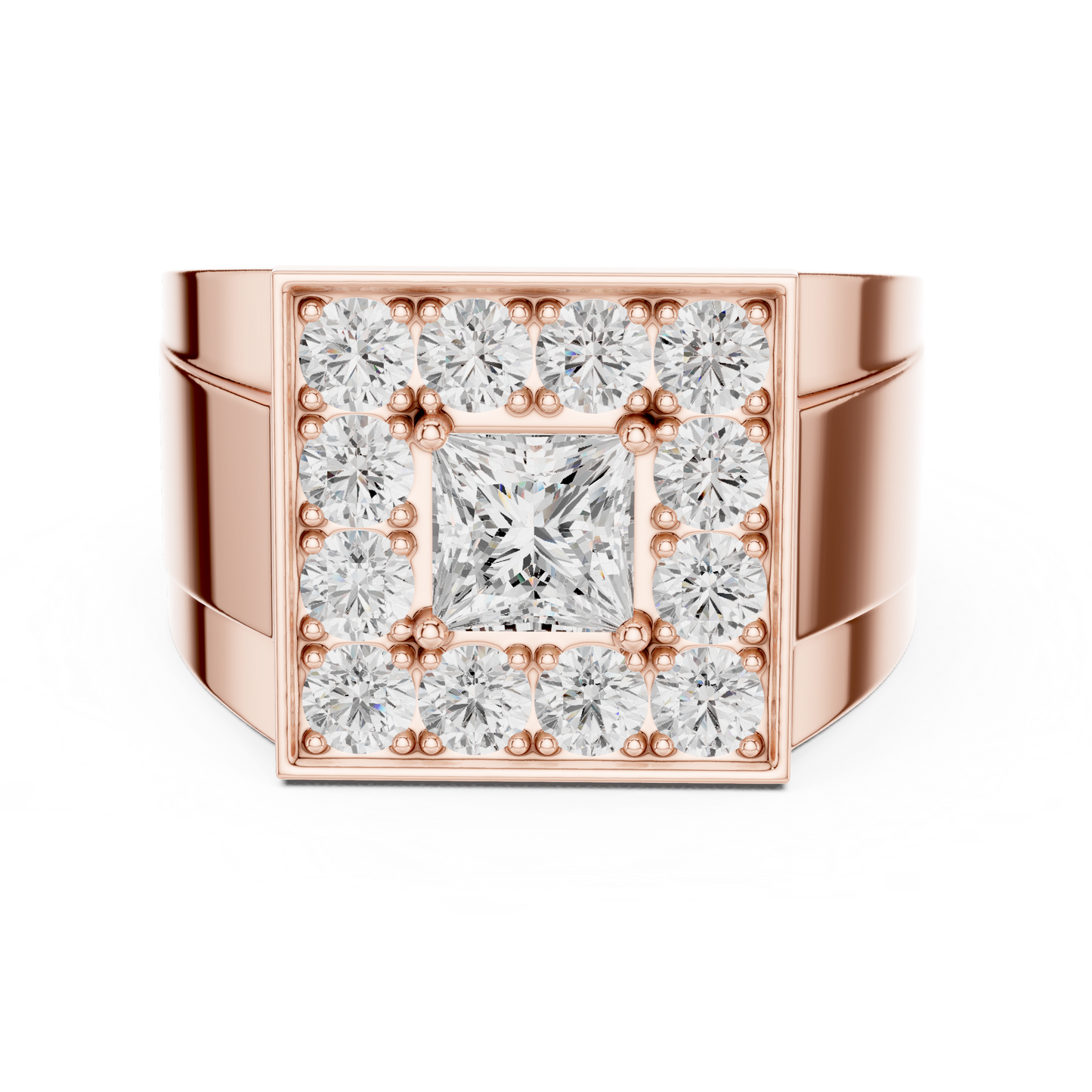 Yellow Gold Princess Cut Diamond Ring - 2.32CTW Square Halo Statement Band