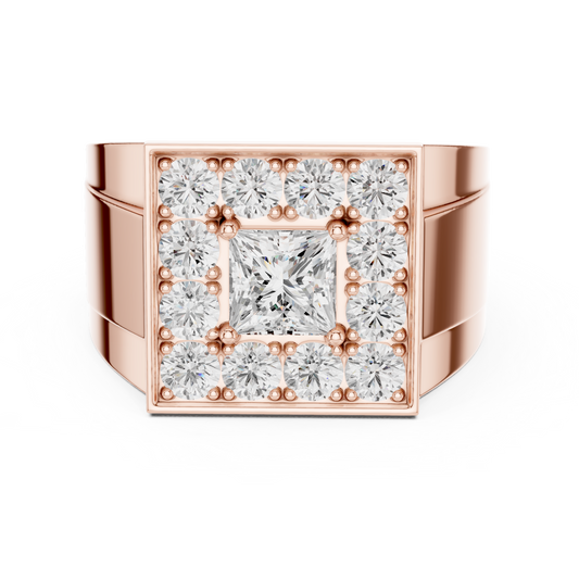Yellow Gold Princess Cut Diamond Ring - 2.32CTW Square Halo Statement Band