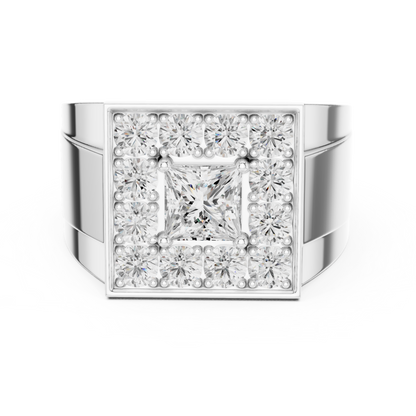 Yellow Gold Princess Cut Diamond Ring - 2.32CTW Square Halo Statement Band