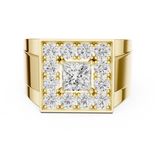 Yellow Gold Princess Cut Diamond Ring - 2.32CTW Square Halo Statement Band