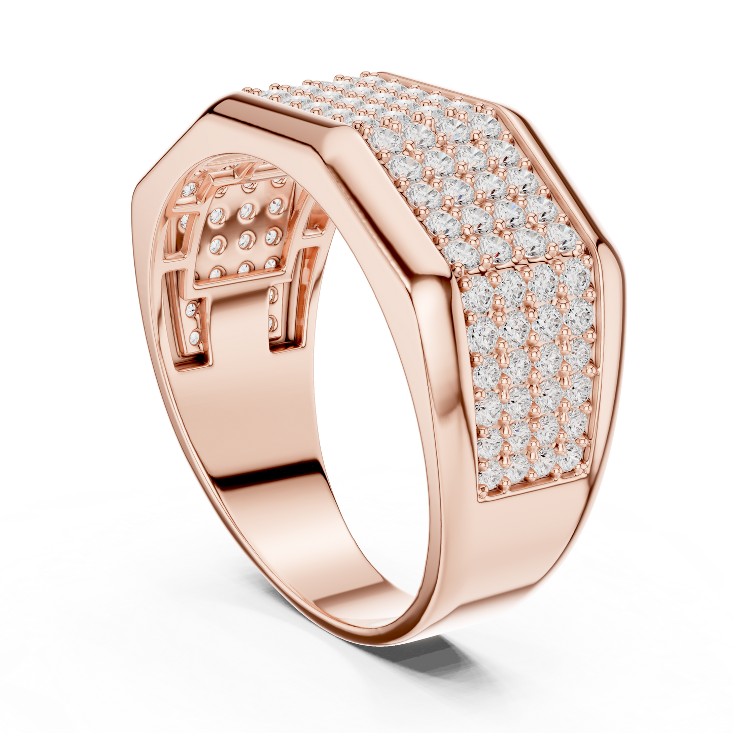 Yellow Gold 4-Row Diamond Pave Band - 1.20CTW Wide Geometric Statement Ring