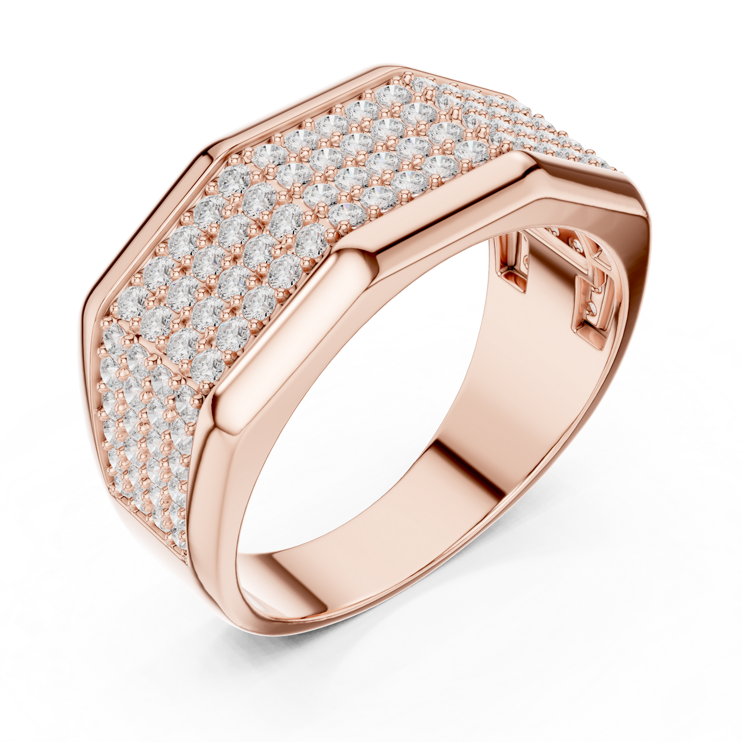 Yellow Gold 4-Row Diamond Pave Band - 1.20CTW Wide Geometric Statement Ring