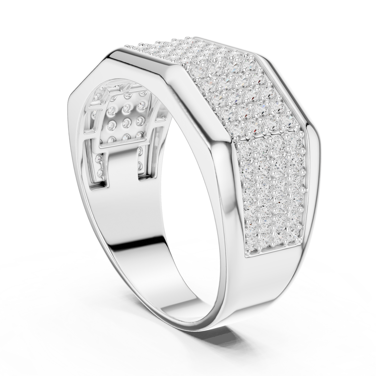 Yellow Gold 4-Row Diamond Pave Band - 1.20CTW Wide Geometric Statement Ring