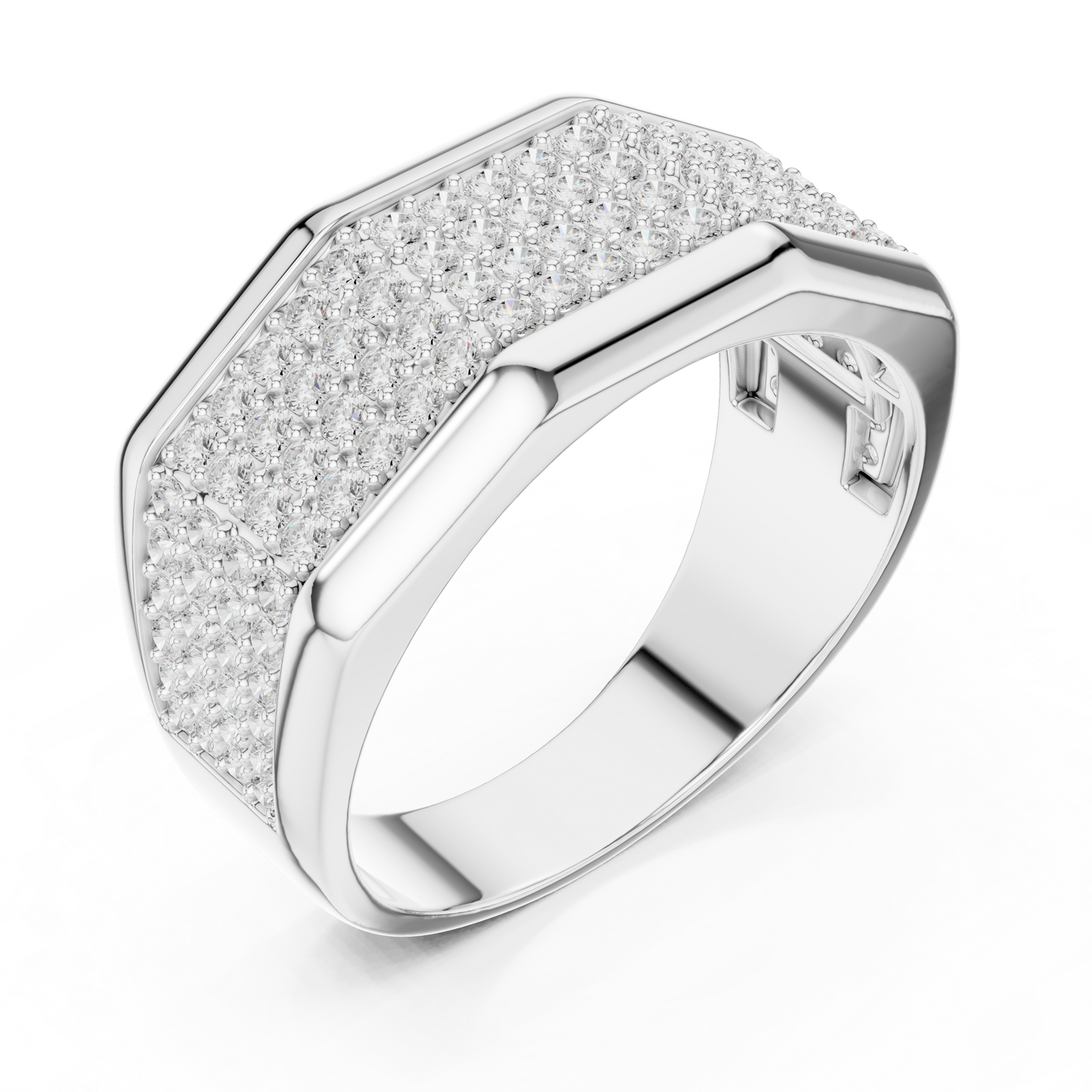 Yellow Gold 4-Row Diamond Pave Band - 1.20CTW Wide Geometric Statement Ring