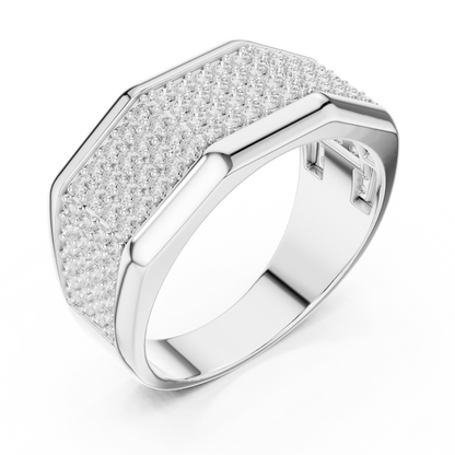 Yellow Gold 4-Row Diamond Pave Band - 1.20CTW Wide Geometric Statement Ring