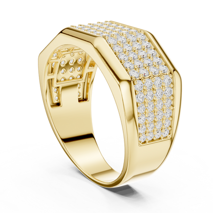 Yellow Gold 4-Row Diamond Pave Band - 1.20CTW Wide Geometric Statement Ring
