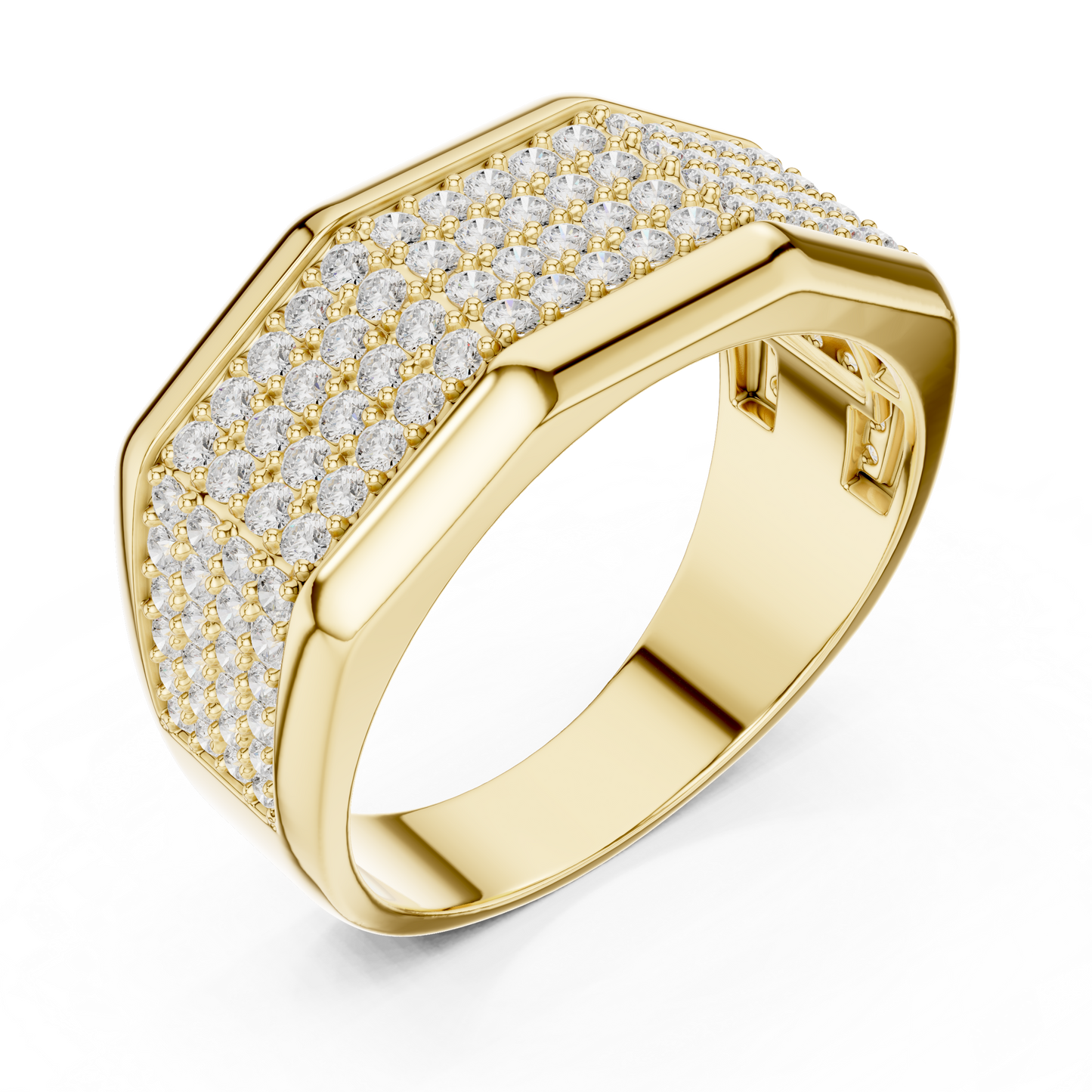 Yellow Gold 4-Row Diamond Pave Band - 1.20CTW Wide Geometric Statement Ring