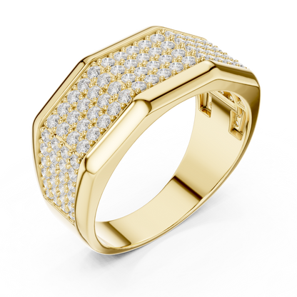 Yellow Gold 4-Row Diamond Pave Band - 1.20CTW Wide Geometric Statement Ring