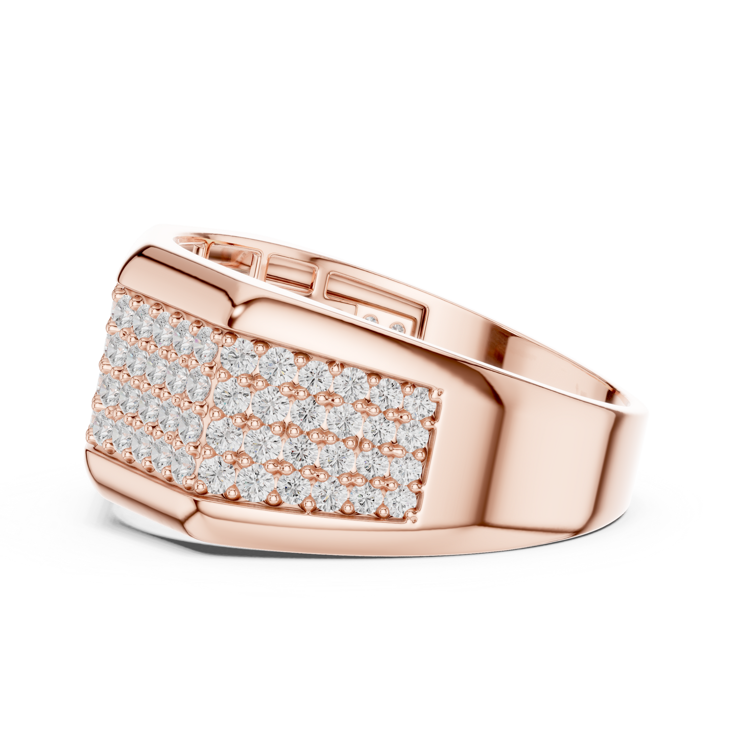 Yellow Gold 4-Row Diamond Pave Band - 1.20CTW Wide Geometric Statement Ring