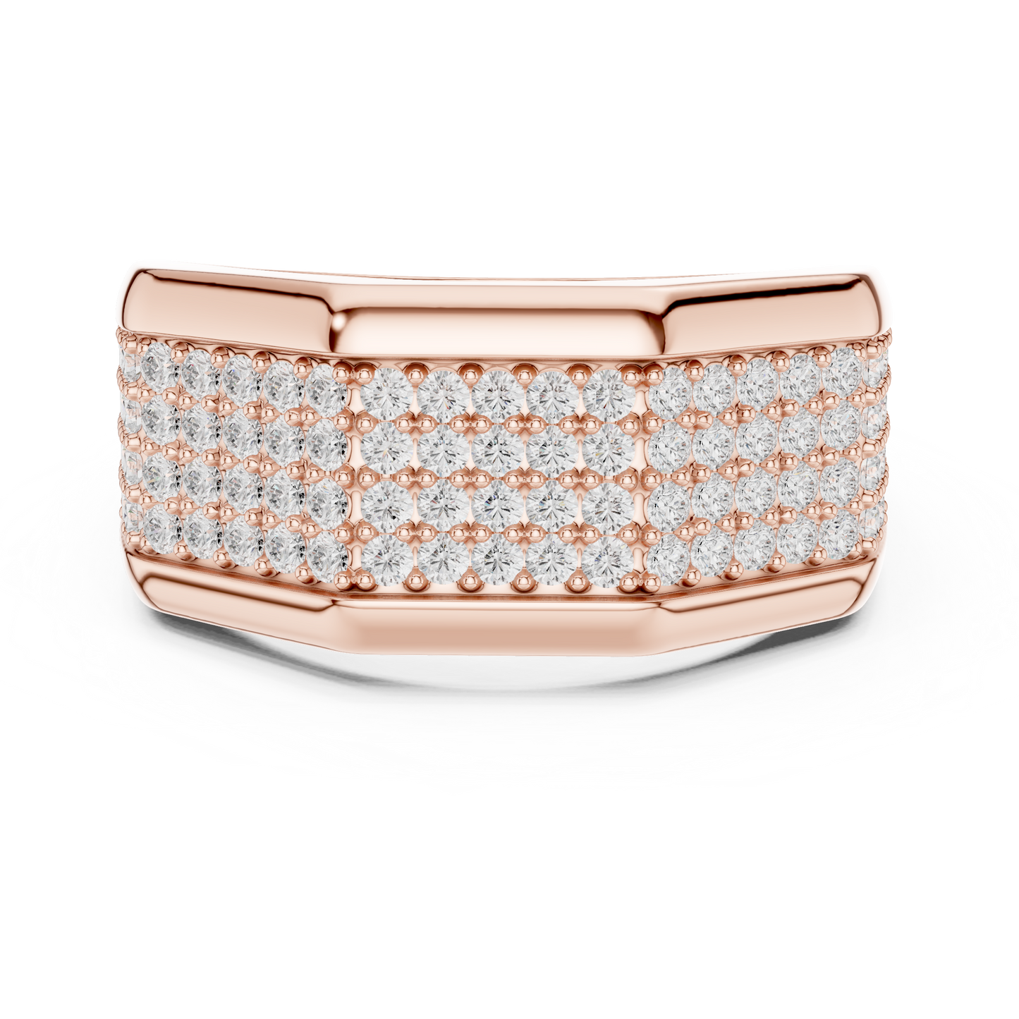 Yellow Gold 4-Row Diamond Pave Band - 1.20CTW Wide Geometric Statement Ring