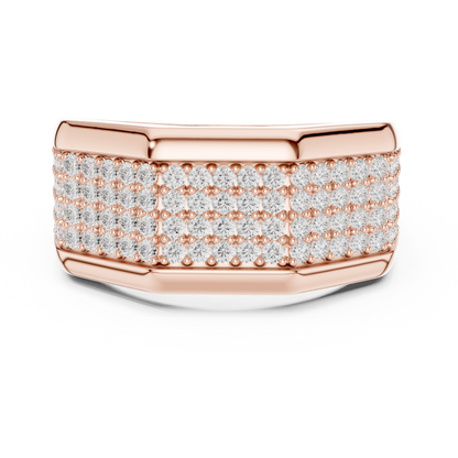 Yellow Gold 4-Row Diamond Pave Band - 1.20CTW Wide Geometric Statement Ring