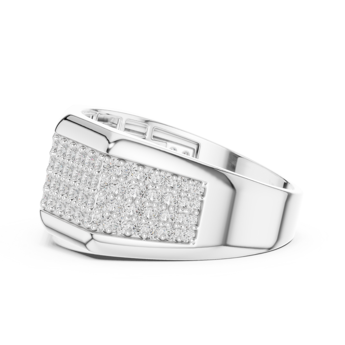 Yellow Gold 4-Row Diamond Pave Band - 1.20CTW Wide Geometric Statement Ring