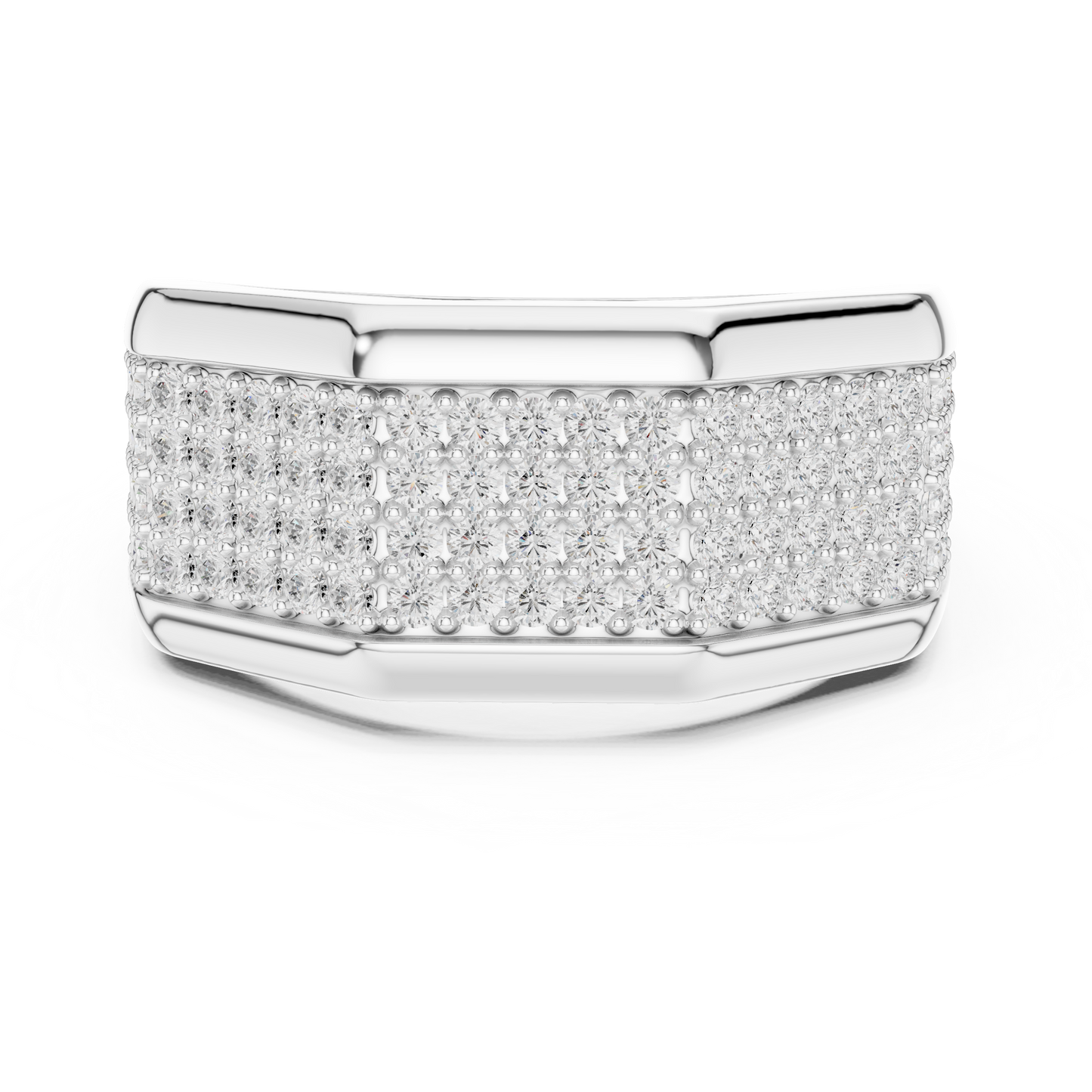 Yellow Gold 4-Row Diamond Pave Band - 1.20CTW Wide Geometric Statement Ring