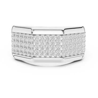Yellow Gold 4-Row Diamond Pave Band - 1.20CTW Wide Geometric Statement Ring