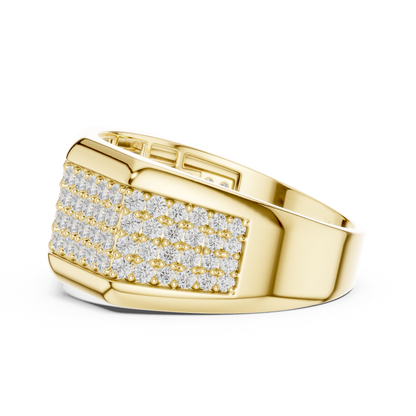 Yellow Gold 4-Row Diamond Pave Band - 1.20CTW Wide Geometric Statement Ring