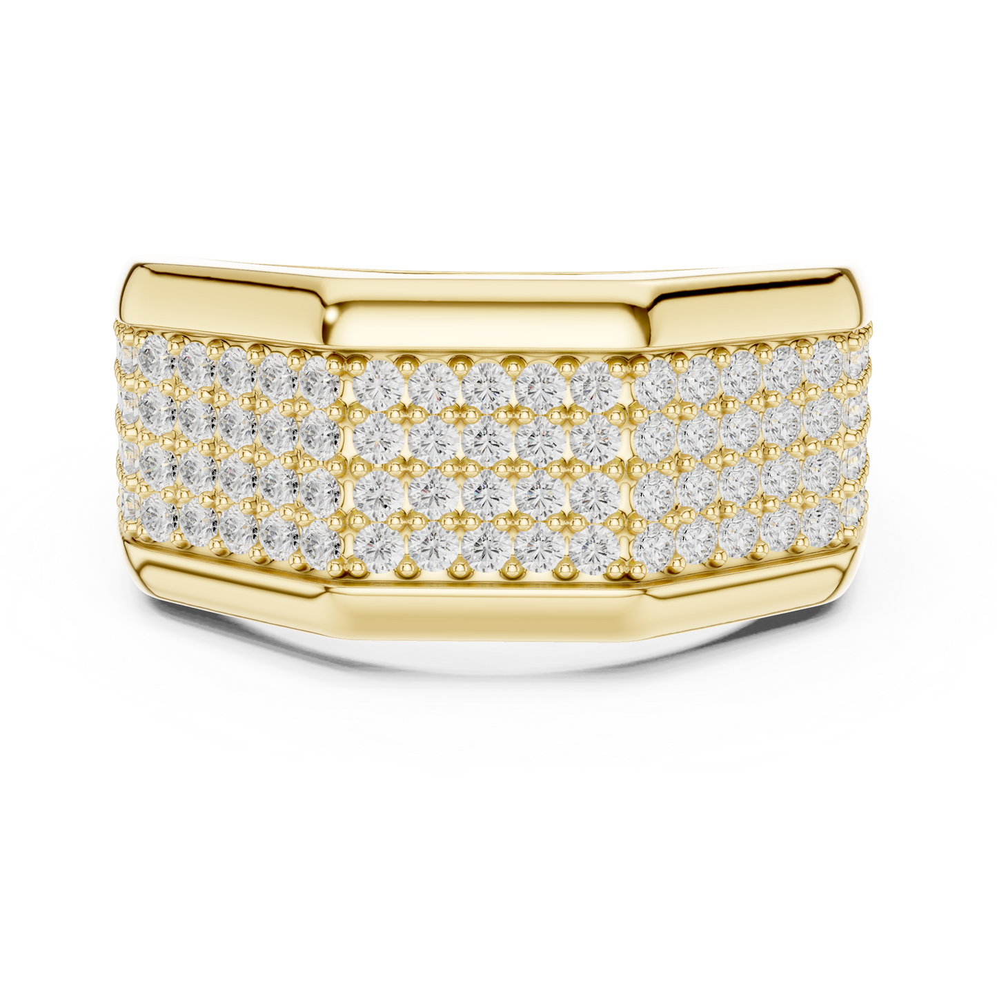 Yellow Gold 4-Row Diamond Pave Band - 1.20CTW Wide Geometric Statement Ring