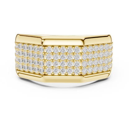 Yellow Gold 4-Row Diamond Pave Band - 1.20CTW Wide Geometric Statement Ring