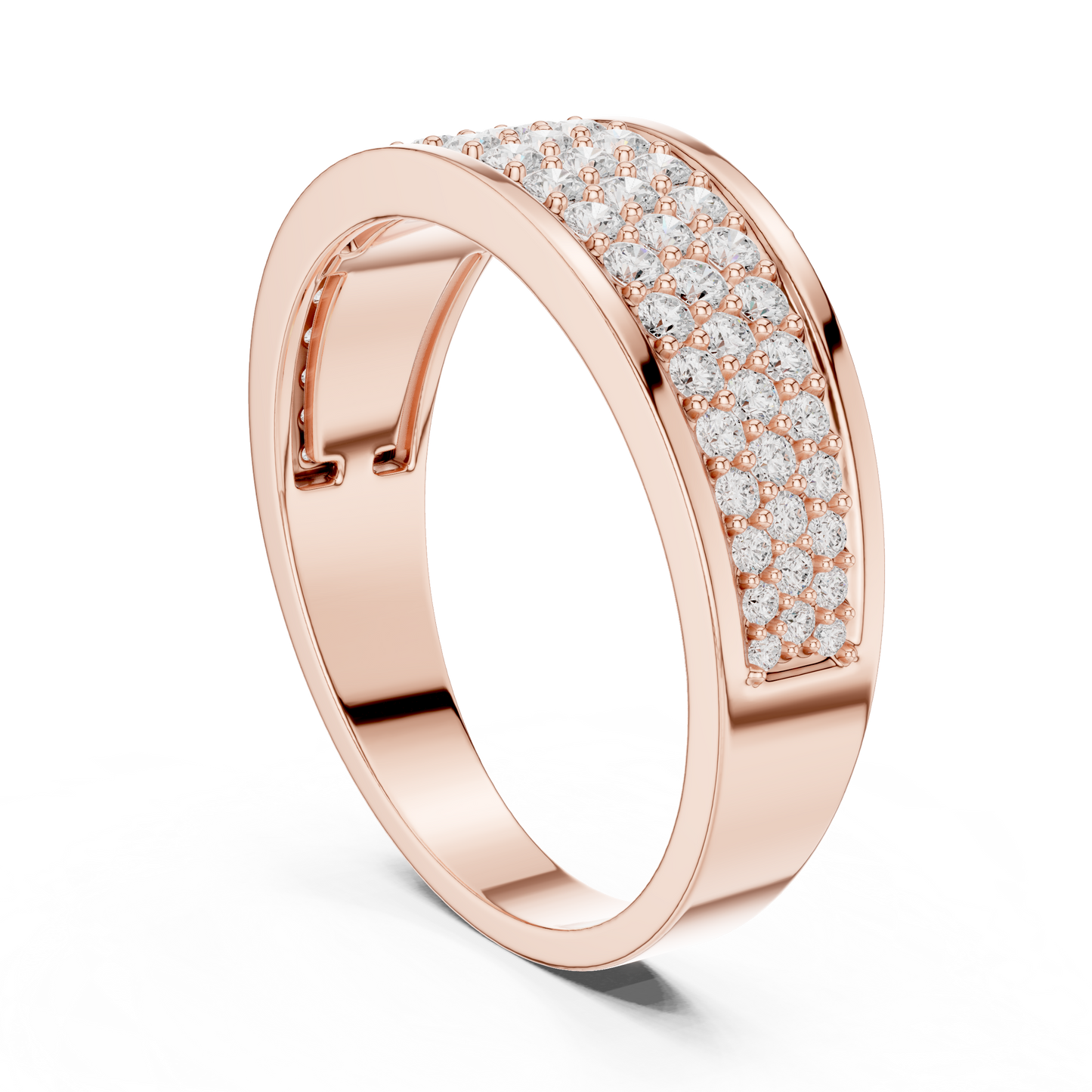 Yellow Gold 3-Row Diamond Eternity Band | 0.93CTW Full Pave Wedding Ring
