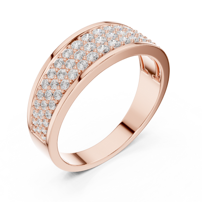 Yellow Gold 3-Row Diamond Eternity Band | 0.93CTW Full Pave Wedding Ring