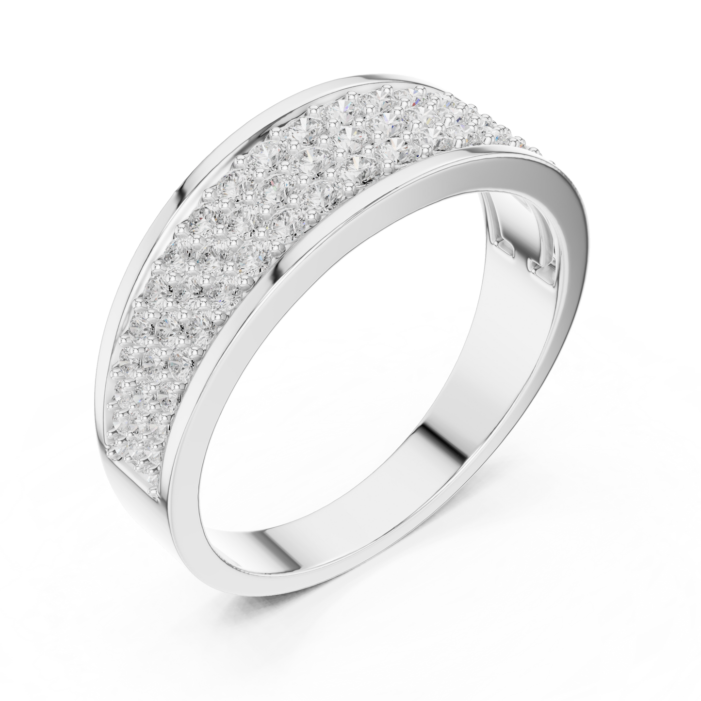 Yellow Gold 3-Row Diamond Eternity Band | 0.93CTW Full Pave Wedding Ring